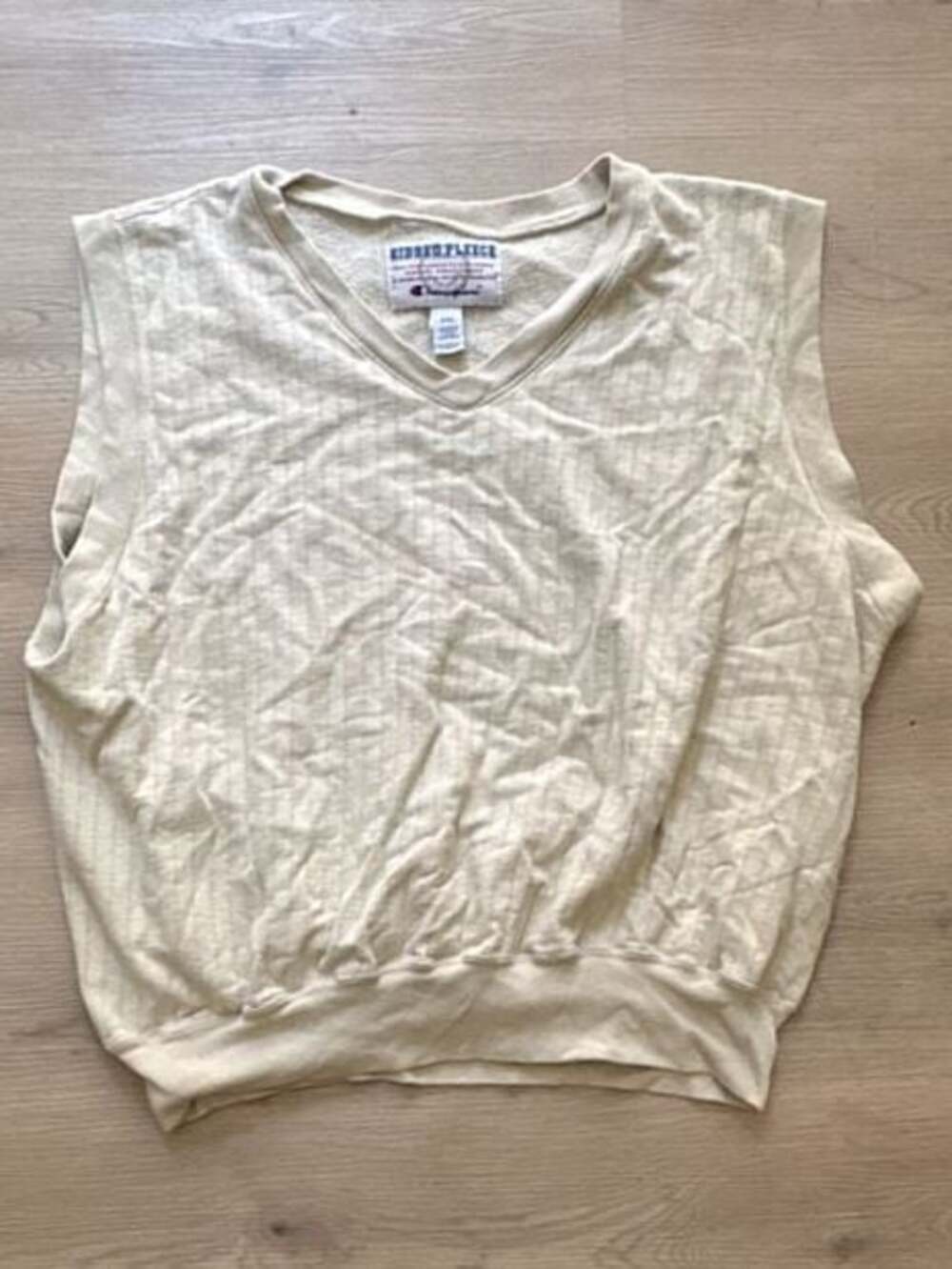 Vintage Champion Ribbed Fleece V-Neck Sleeveless Sweater Vest XXL Beige
